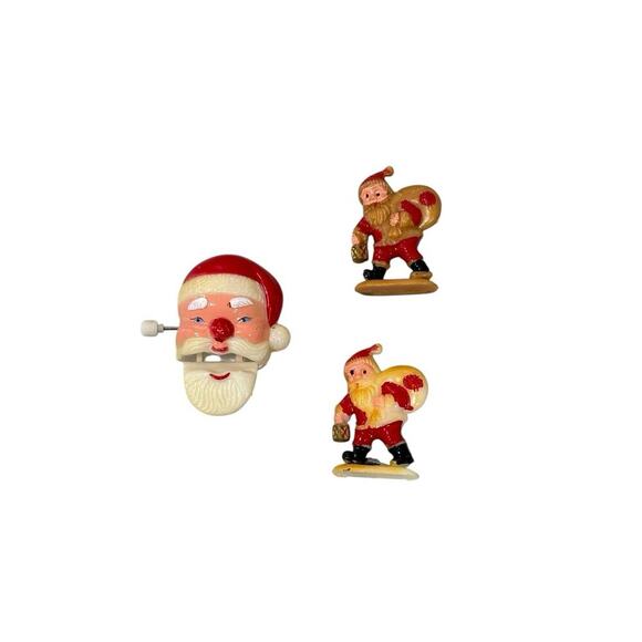 Vintage Christmas Santa Pocket Clip And Ornaments Lot Of 3 Plastic Celluloid - Picture 1 of 5